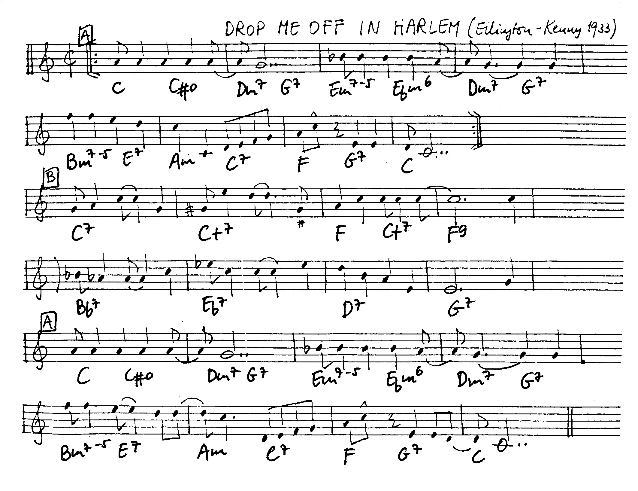drop me off in harlem free jazz leadsheet - Courtesy of the Jungle Jazz Band